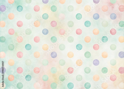 Whimsical soft focus watercolor polka dot wallpaper in pastel hues adds a playful touch to any room with its delicate, dreamy, and charming background texture.
