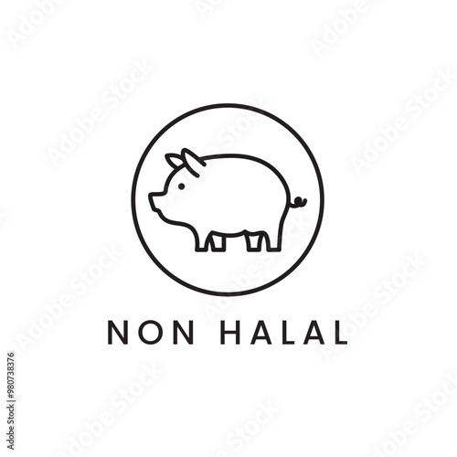 Food Certified Icon. Non Halal Label. Pork Symbol Vector Illustration.