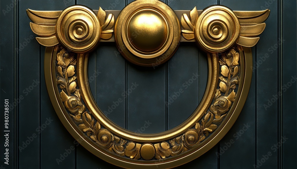Ornate Gold Door Detail with Floral and Wing Motifs Ornate Gold Door Detail with Floral and Wing Motifs
