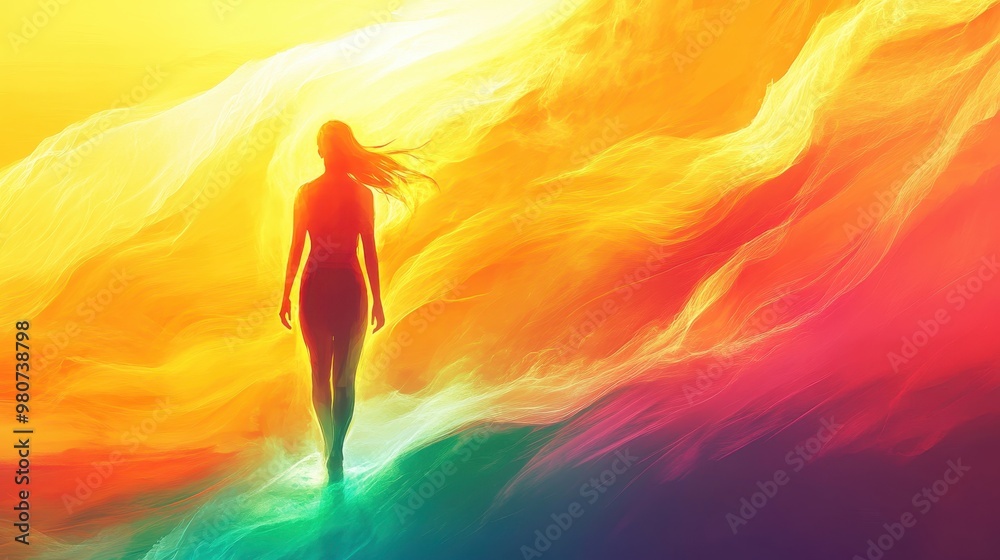 Naklejka premium Illuminated Soul: Vibrant Aura Personified with Space for Text