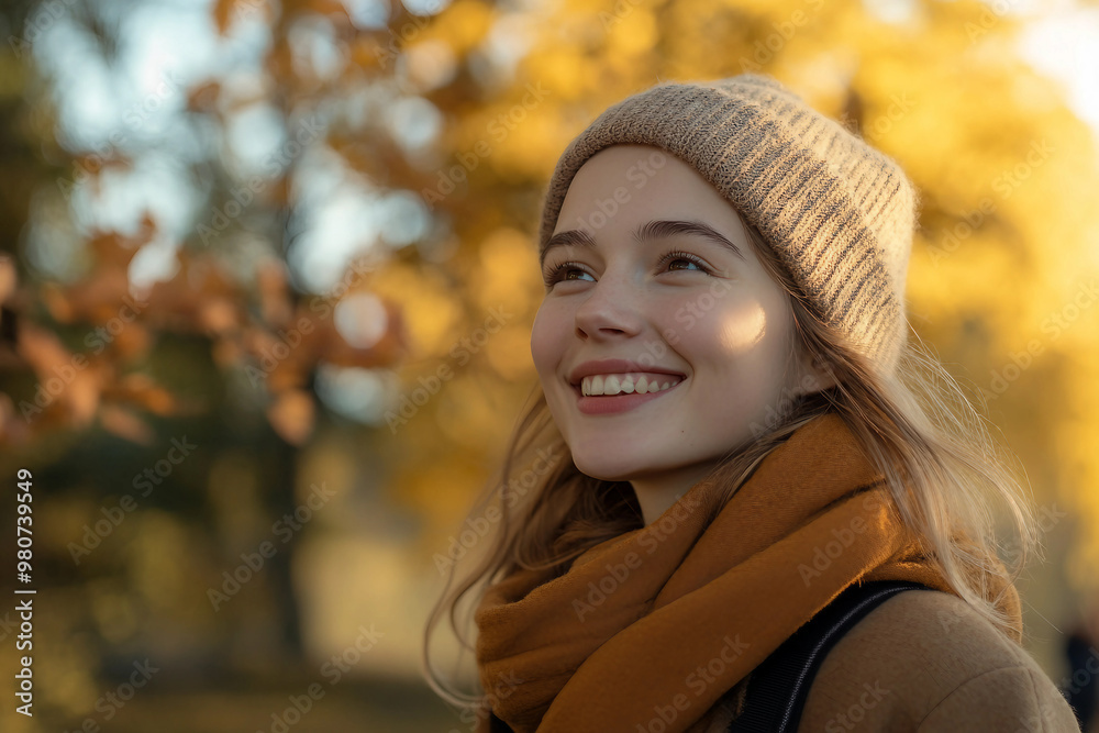 Beautiful autumn portrait, sunny day, park full of fallen foliage, people children pets walking, generative AI Beautiful autumn portrait, sunny day, park full of fallen foliage, people children pets walking, generative AI