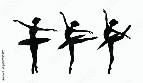 Ballerina dancing silhouette EPS vector art illustration template on a white background