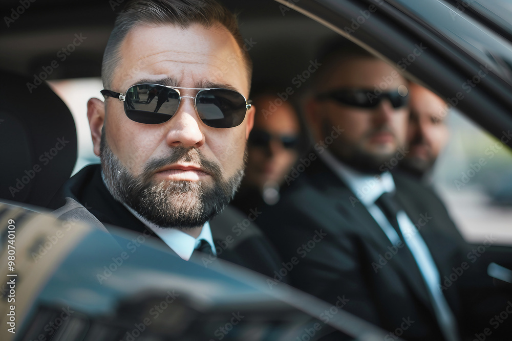 Professional security guards in black suits made with generative AI technology Professional security guards in black suits made with generative AI technology