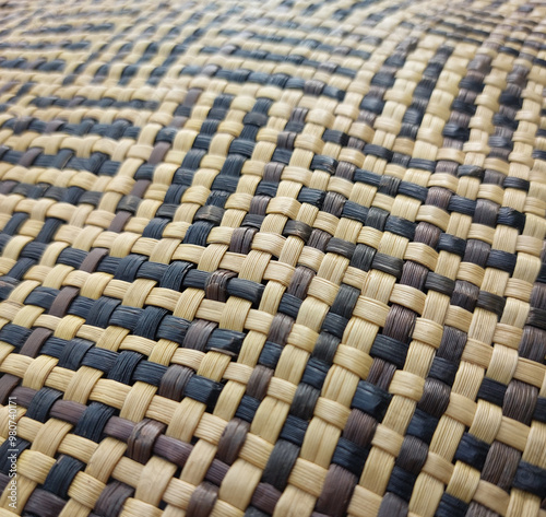 Close-up of traditional Māori flax weaving - black and natural colours photo