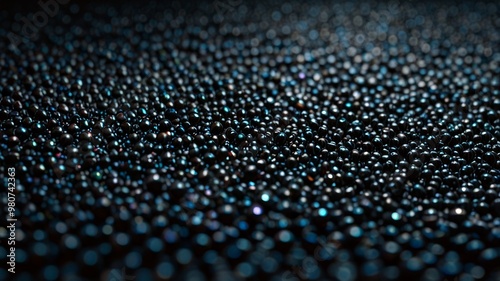 Mesmerizing black bead texture, thousands of sparkling spheres