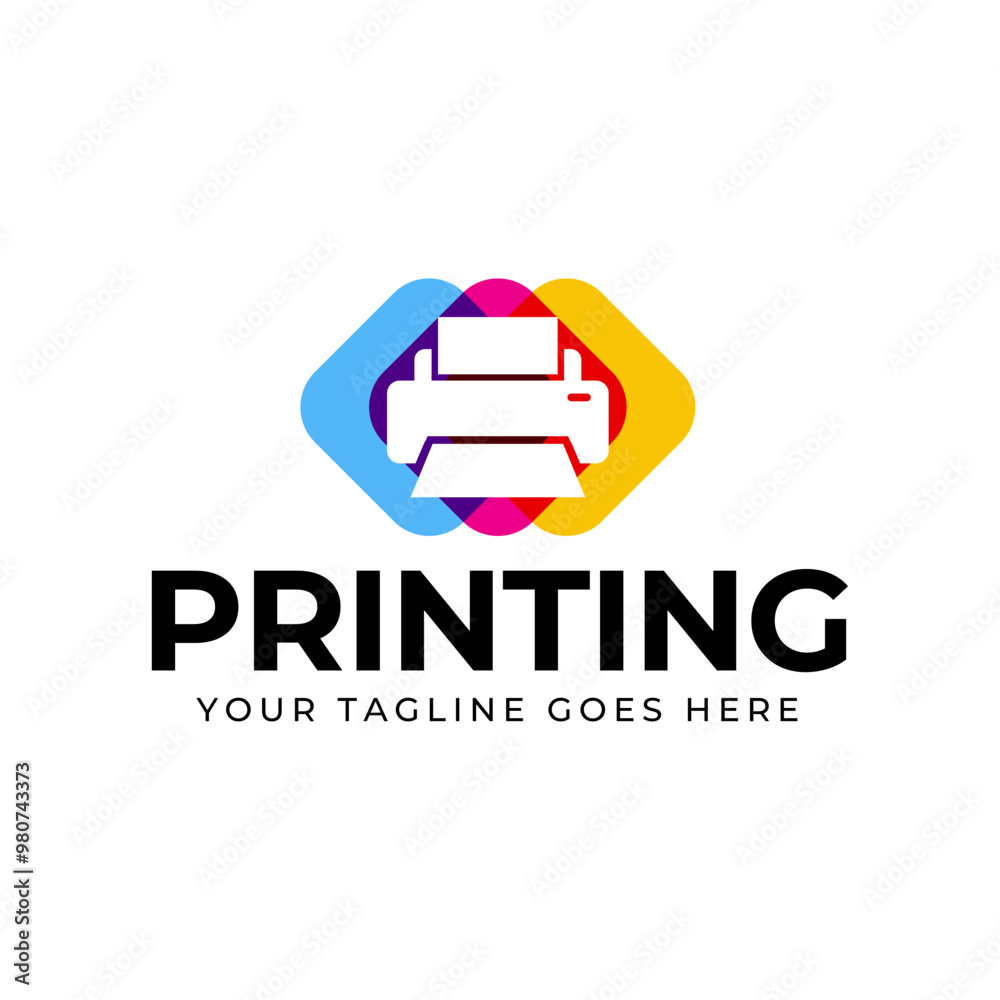 Printing company logo design with printer graphics illustration with cyan, magenta, yellow, and black color. Printing company logo design with printer graphics illustration with cyan, magenta, yellow, and black color.