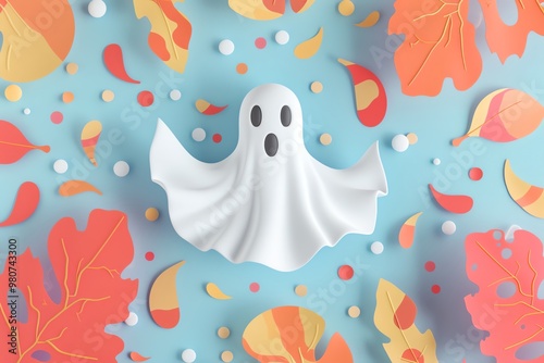 3D ghost, autumn colors and patterns, flat design illustration photo