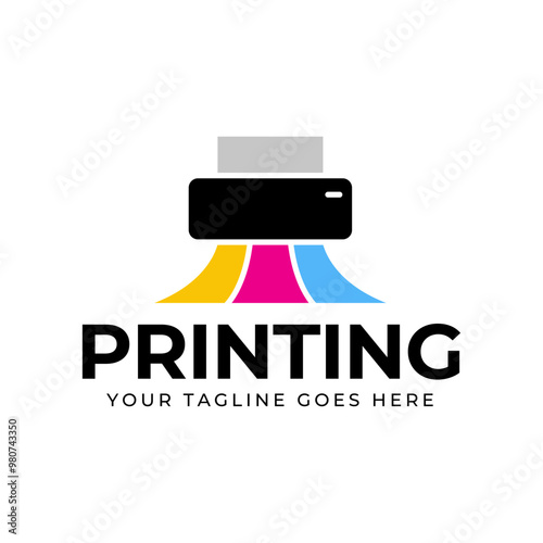 Printing company logo design with printer graphics  illustration with cyan, magenta, yellow, and black color.