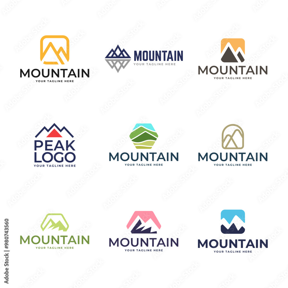 Set of Mountain logo, Peak logo design vector template Set of Mountain logo, Peak logo design vector template