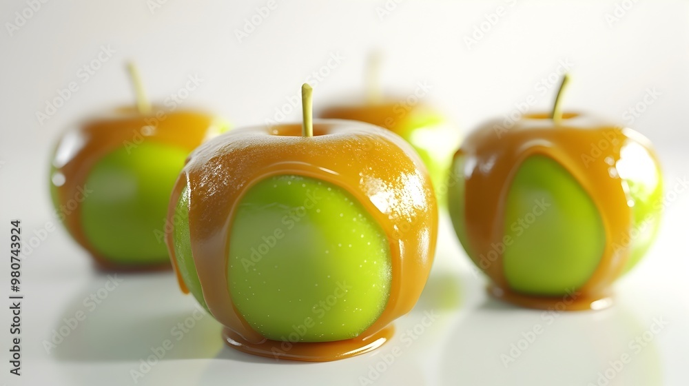 Crisp Green Apples Dipped in Amber Caramel on Medical Exam Table with Clinical Backdrop