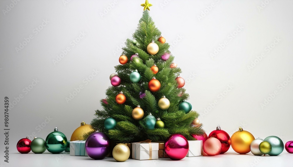 christmas tree and white backgraund colorful ball christmas tree and white backgraund colorful ball
