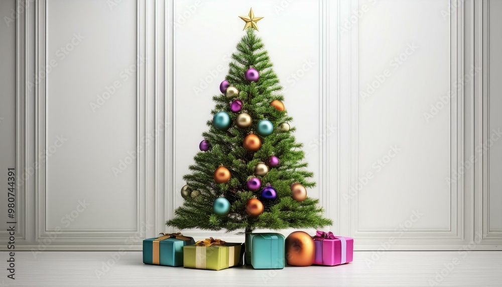 christmas tree and white backgraund colorful ball 
