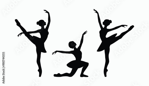 Ballerina dancing silhouette EPS vector art illustration template on a white background