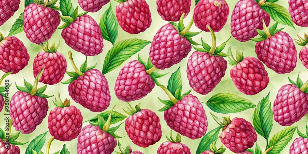 Vibrant watercolor raspberries in soft pink and green hues create a whimsical seamless pattern perfect for foodie designs, fabric, and stationery applications. Vibrant watercolor raspberries in soft pink and green hues create a whimsical seamless pattern perfect for foodie designs, fabric, and stationery applications.