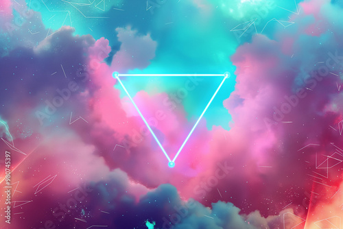 A cyberpunk background design featuring a dramatic cloud formation in vibrant pink and blue hues, with shades blending seamlessly to create a surreal, atmospheric sky