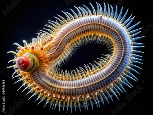 Acanthocephala declivis, a species of spiny-headed worm, magnified under microscope, showcasing intricate details of photo