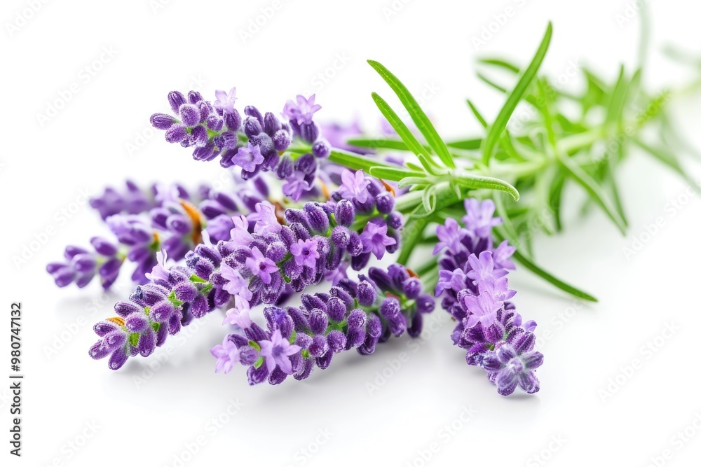 Lavender flowers in closeup. Bunch of lavender flowers isolated over white background. Lavender flowers in closeup. Bunch of lavender flowers isolated over white background.