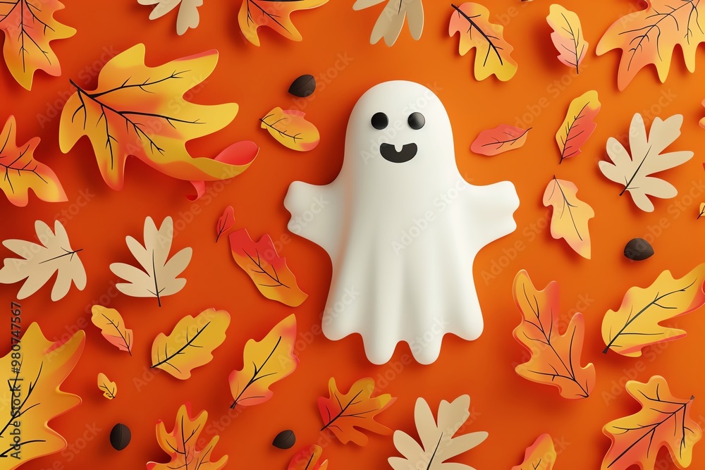 3D ghost, autumn colors and patterns, flat design illustration 3D ghost, autumn colors and patterns, flat design illustration