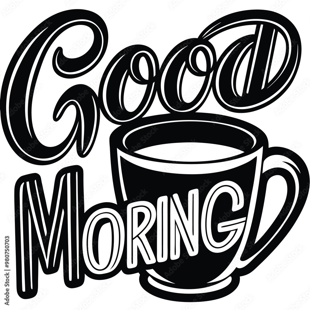 a text good morning with a tea cup icon a text good morning with a tea cup icon