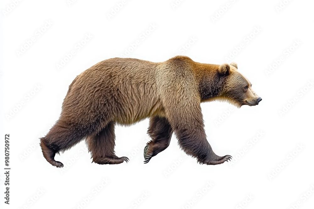 Obraz premium A lone bear strides confidently through an empty space, its powerful form captured mid-motion. The stark contrast highlights its natural majesty and adds an aura of serenity to the scene.