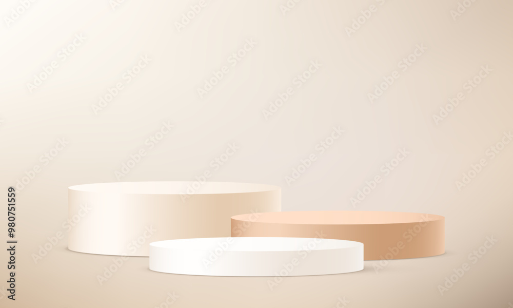 Empty beige studio room background. Cream background vector 3d with podium. Space for selling products on the website. Vector illustration. Empty beige studio room background. Cream background vector 3d with podium. Space for selling products on the website. Vector illustration.