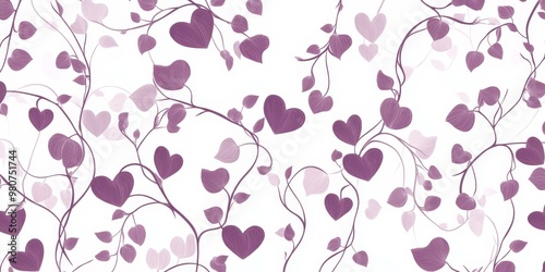 Heart-shaped leaves on purple vines against white background.