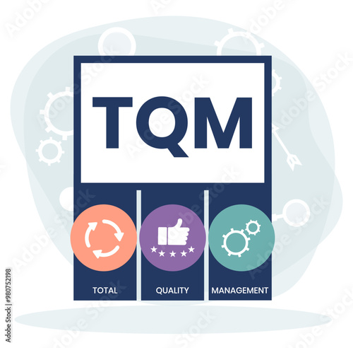 TQM - total quality management. Platform. business concept background. Vector illustration for website banner, marketing materials, business presentation, online advertising