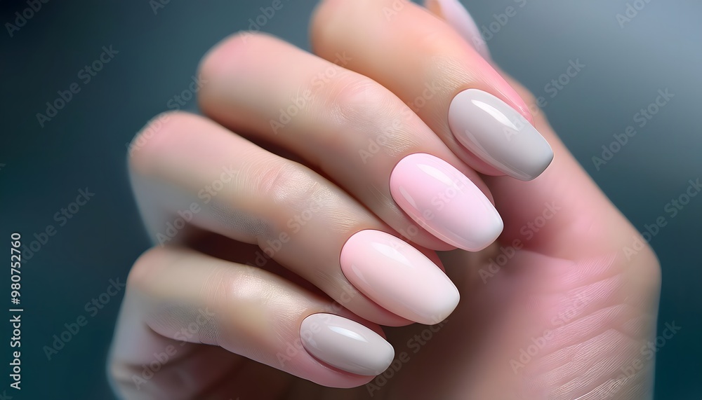 Fototapeta premium Light pastel nails with a matte finish show off a gradient ombre effect on your hands.