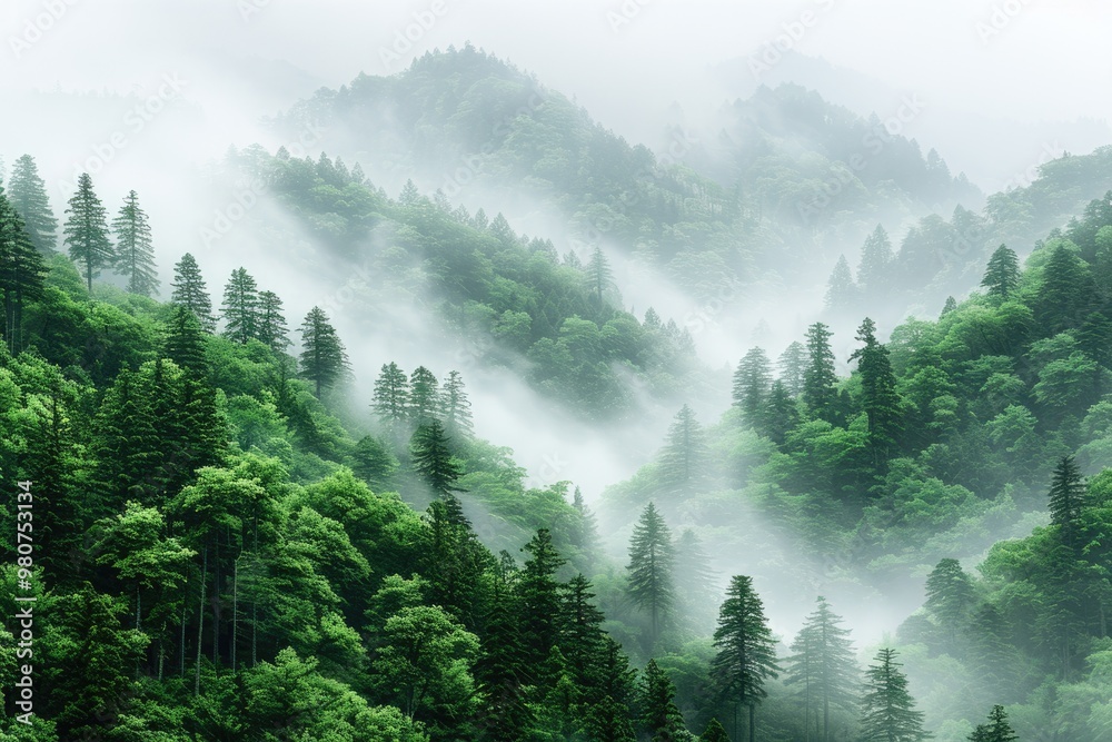 Fototapeta premium Scenic Black Forest mountains covered in fog. Colorful travel view.