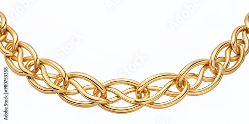 Isolated gold chain cutout on white background, delicate loops and intricate details, perfect for jewelry or accessory design, marketing, and e-commerce applications. photo