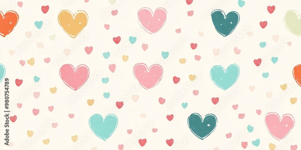 Colorful hand-drawn hearts on white background. Colorful hand-drawn hearts on white background.