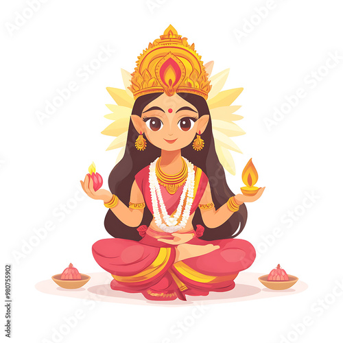 Cute illustration of an goddess Laxmi in plain white background photo