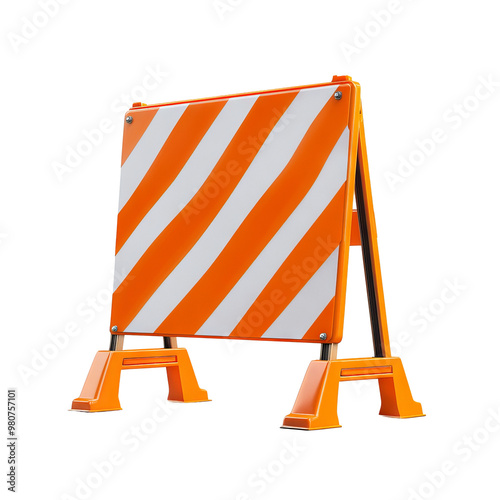 A bright orange and white construction barrier used to indicate road work and ensure safety in urban environments. photo