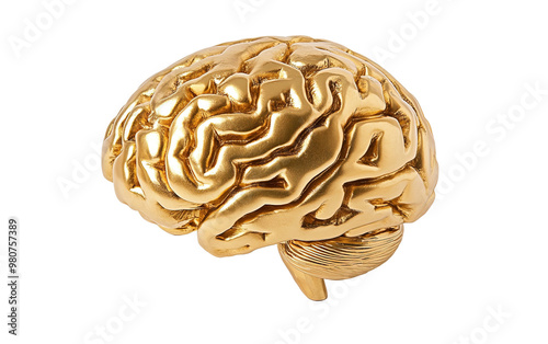 Gold brain isolated on white or transparent background