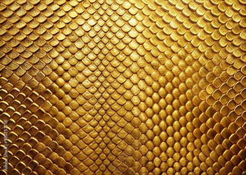 Luxurious snakeskin patterned gold shiny leather texture with intricate scales on a clean empty background, perfect for design and commercial use. photo