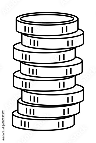 Coins stacked high. Ideal for financial stability, savings wealth, banking, investments. Simple line drawing