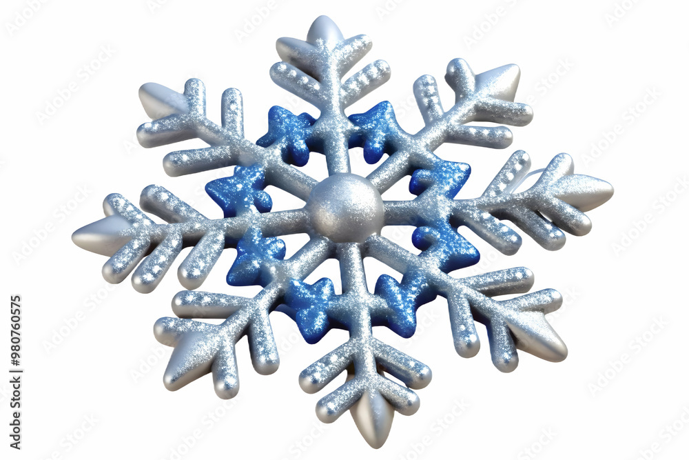 Elegant Flying Snowflake Ornament with Glitter Accents Isolated on White Background - Festive Decoration Concept for Winter Promotions and Holiday Themed Infographics Elegant Flying Snowflake Ornament with Glitter Accents Isolated on White Background - Festive Decoration Concept for Winter Promotions and Holiday Themed Infographics