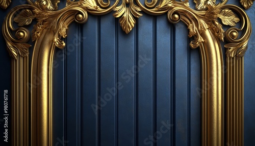 Ornate Golden Frame Encasing a Navy Blue Panel