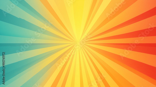 Yellow and Orange Sunburst with Teal Gradient Background