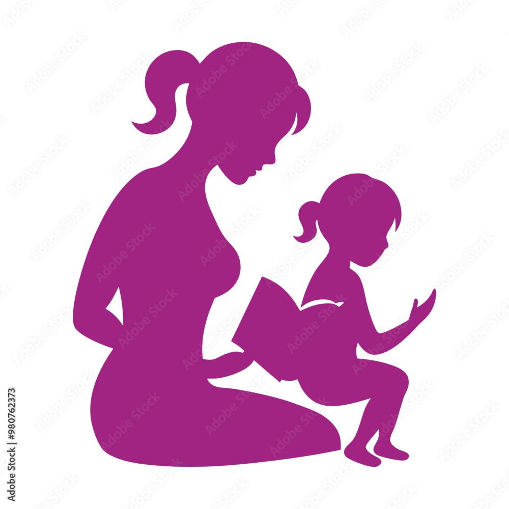 a young mother reading-book to daughter illustion on a white background a young mother reading-book to daughter illustion on a white background