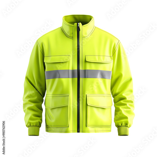 Bright safety jacket with reflective stripes, ideal for construction or outdoor work to enhance visibility. photo