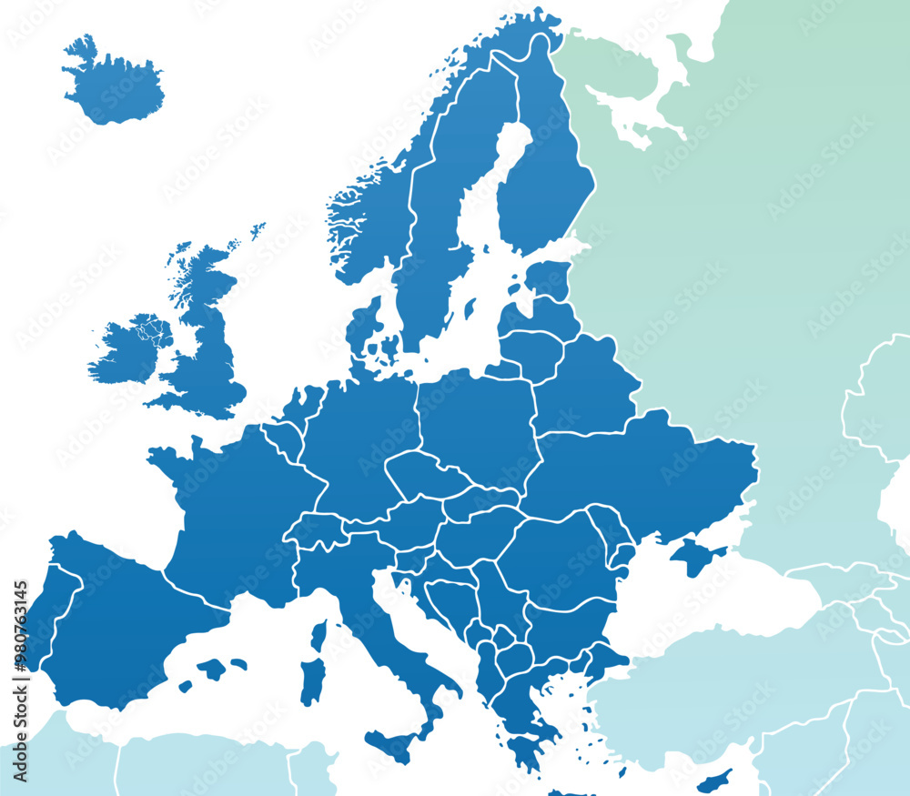 Obraz premium Europe map modern colors vector, isolated on white background.Travel worldwide, map silhouette, backdrop, earth geography, political,reports,city, infographic, political, concept, outline.