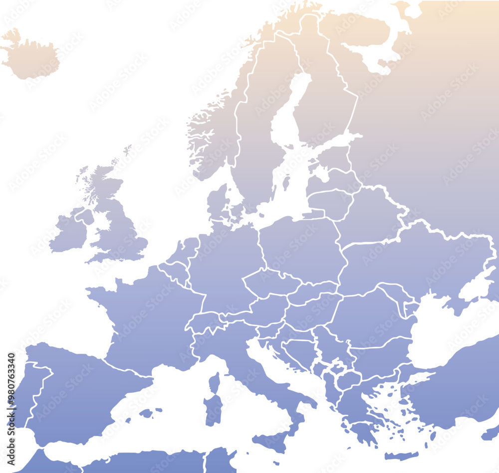 Obraz premium Europe map modern colors vector, isolated on white background.Travel worldwide, map silhouette, backdrop, earth geography, political,reports,city, infographic, political, concept, outline.