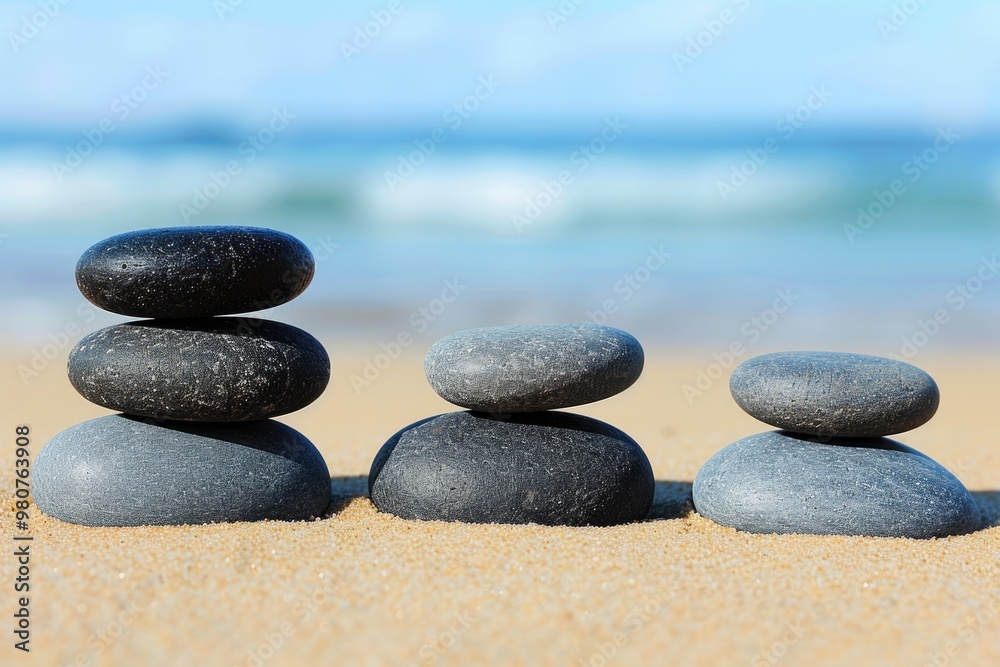 Zen garden stones on sand with ornament Zen garden stones on sand with ornament