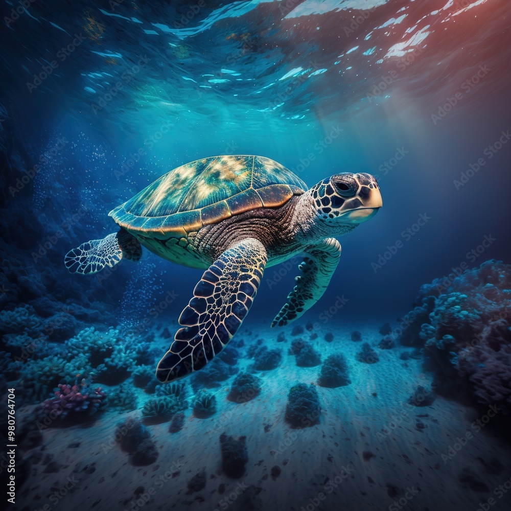 sea turtle swimming in the sea