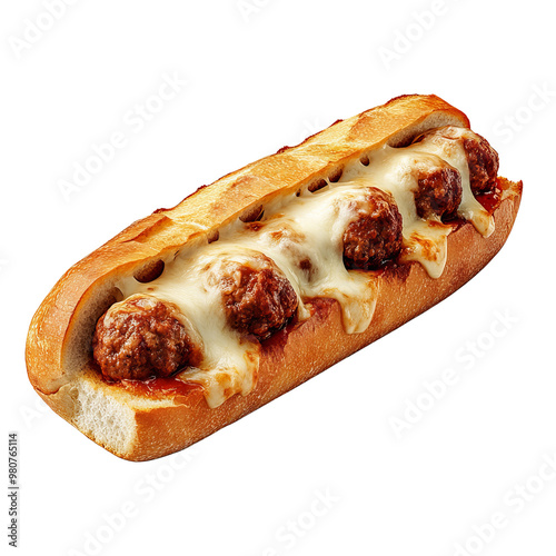 Delicious meatball sub topped with melted cheese and marinara sauce, perfect for a hearty meal or snack.
