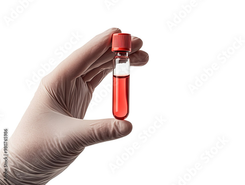 Hand holding a laboratory test tube with red liquid, perfect for medical, scientific, and healthcare-related themes. photo