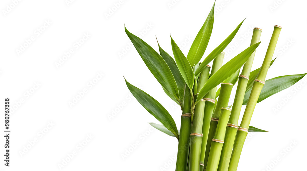 Fototapeta premium Vibrant green bamboo stalks against a clean background, symbolizing nature, growth, and tranquility in any composition.