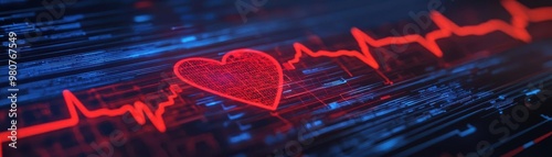 A futuristic healthcare dashboard with patient heartbeat lines stored in a digital cloud, representing data-driven medical care and real-time monitoring photo