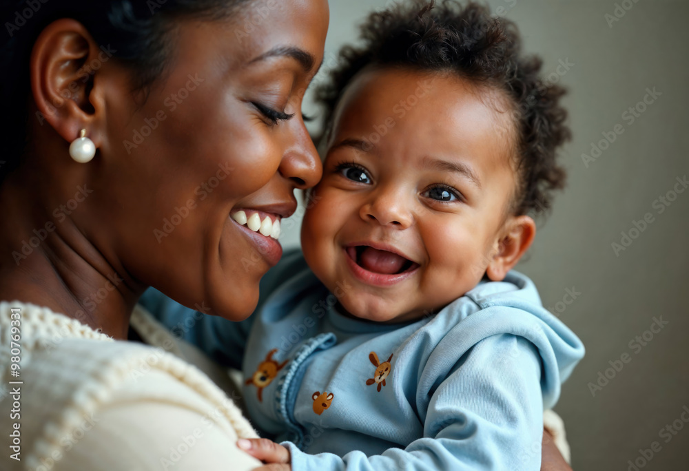 Smiling Mother Holding Happy Baby, close-up Smiling Mother Holding Happy Baby, close-up